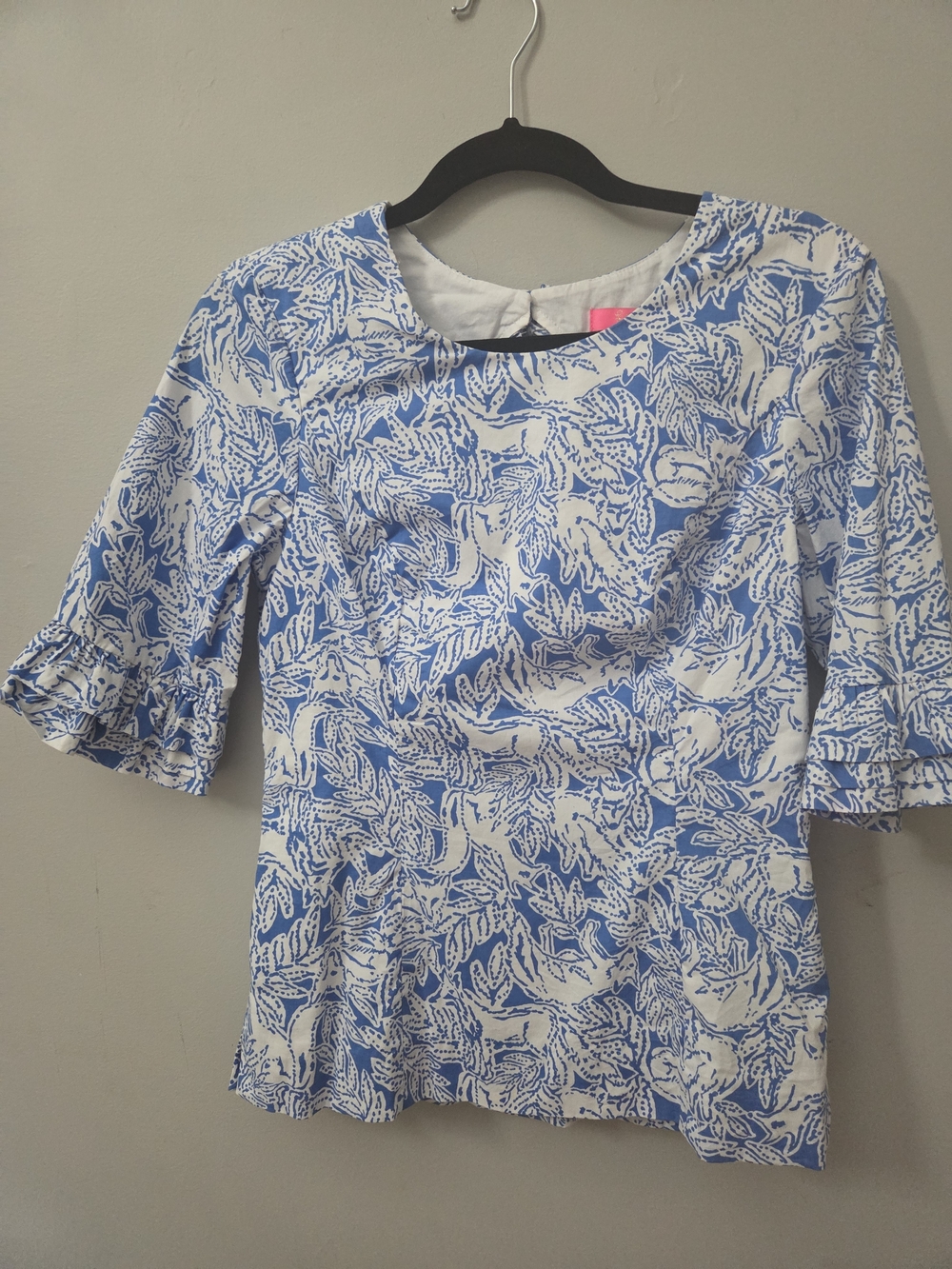 Lilly Pulitzer Blue & White Fiesta Ruffle-Sleeve Blouse Sz6